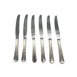 Oneida Simeon L & George H Rogers Jasmine 6 Dinner Knives 9.25" Circa 1939